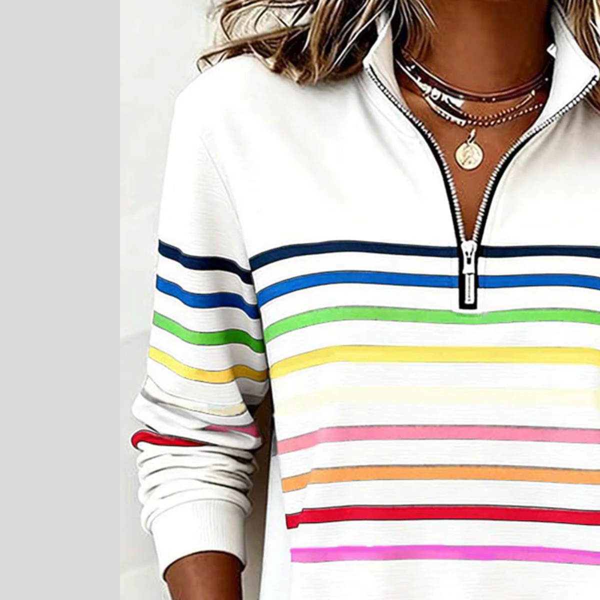 Jersey Zip de Rayas Multicolores