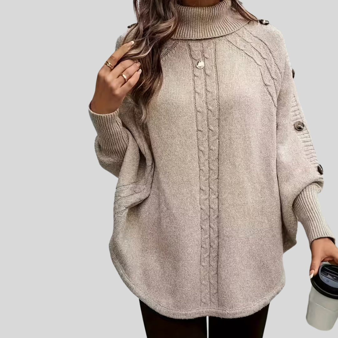 Poncho de Cuello Vuelto con Trenzas