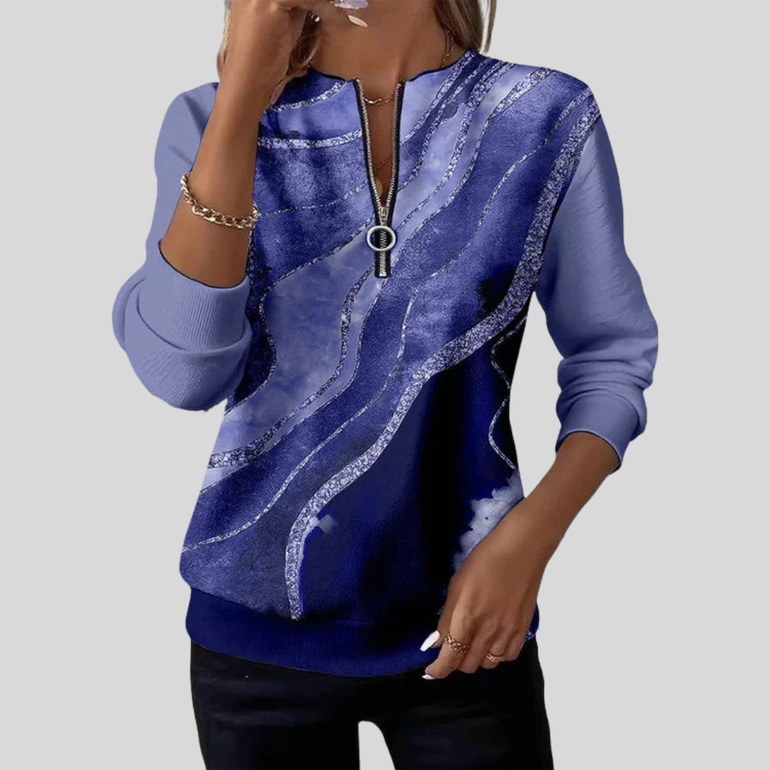 Jersey Zip Estampado Mármol con Bandas Brillantes
