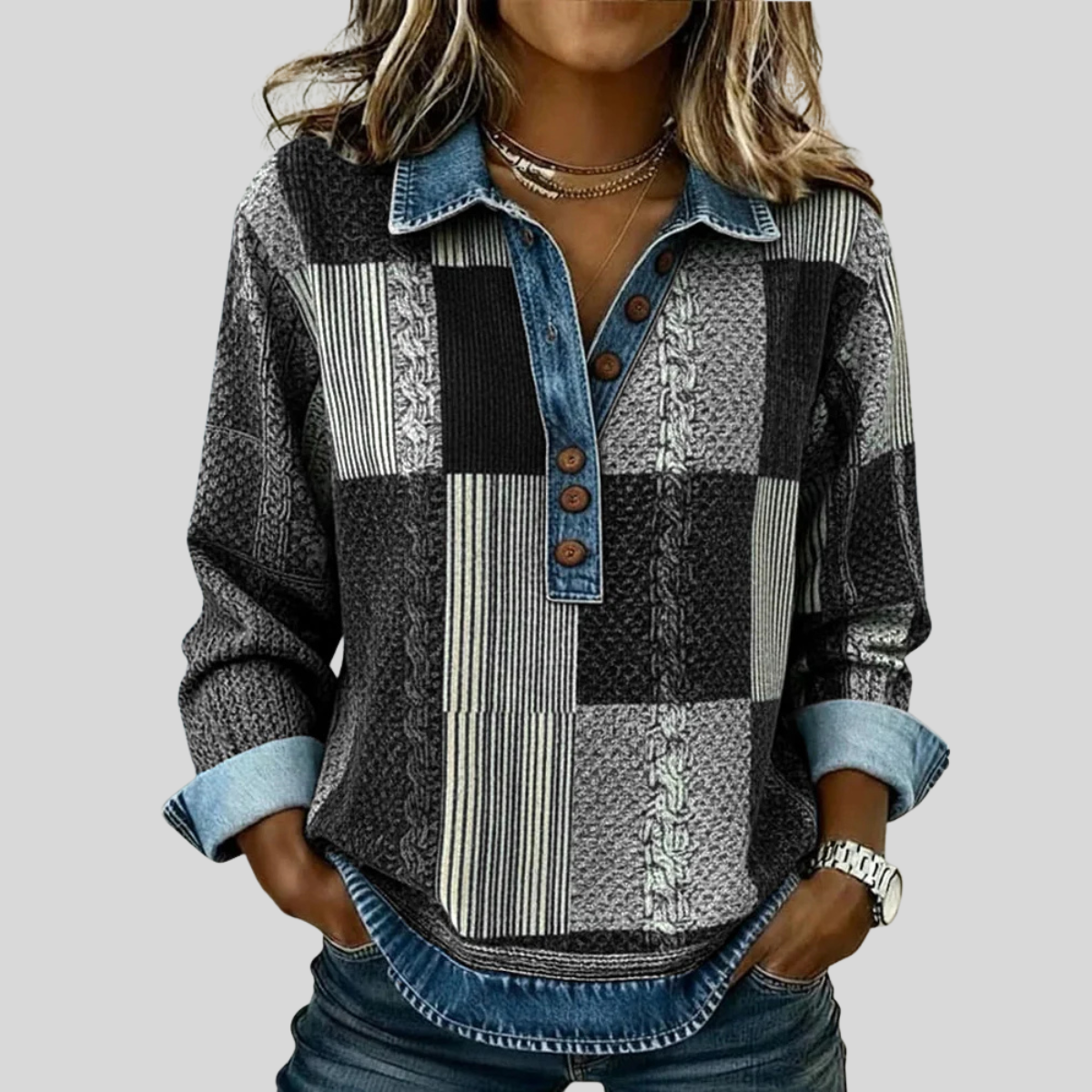 Jersey de Cuadros Efecto Denim