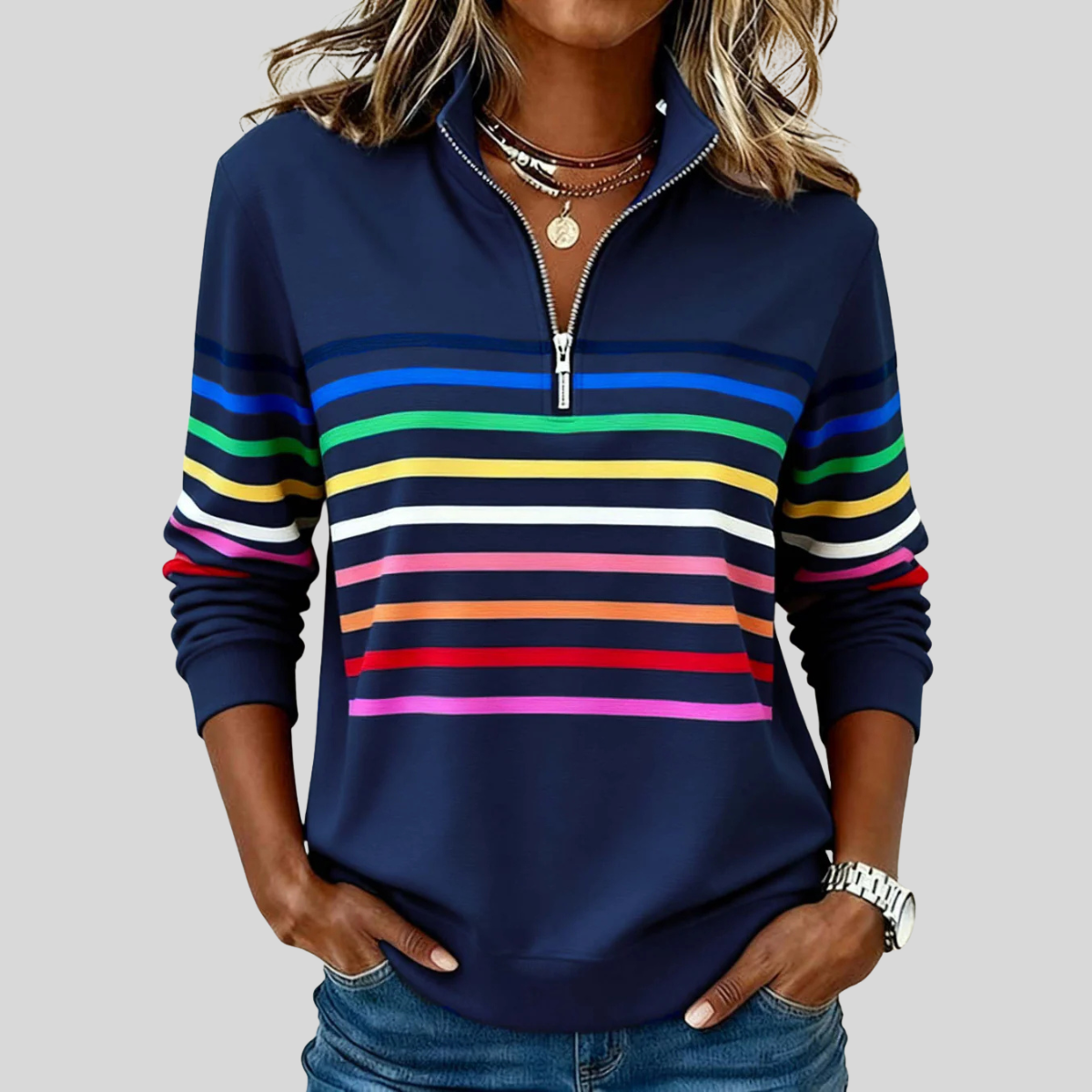Jersey Zip de Rayas Multicolores