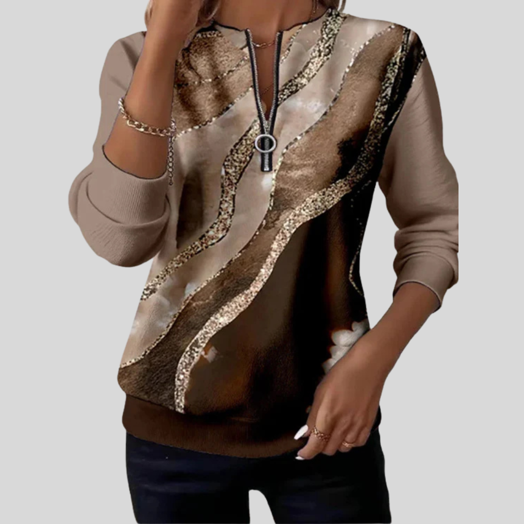Jersey Zip Estampado Mármol con Bandas Brillantes
