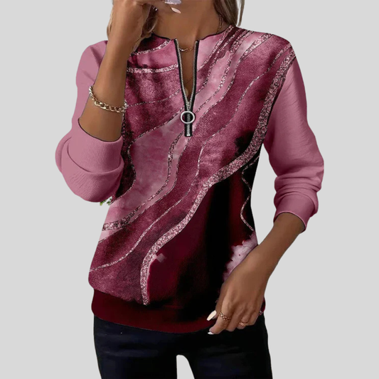 Jersey Zip Estampado Mármol con Bandas Brillantes