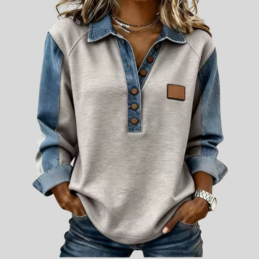 Jersey Bicolor con Mangas Efecto Denim