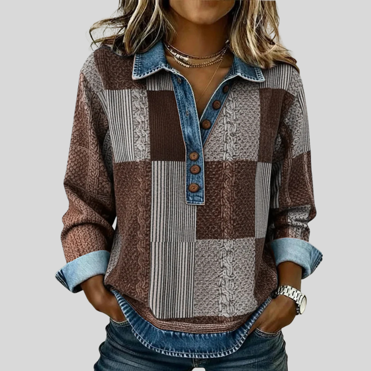 Jersey de Cuadros Efecto Denim