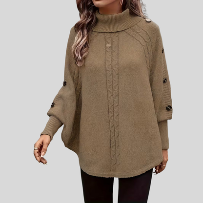 Poncho de Cuello Vuelto con Trenzas