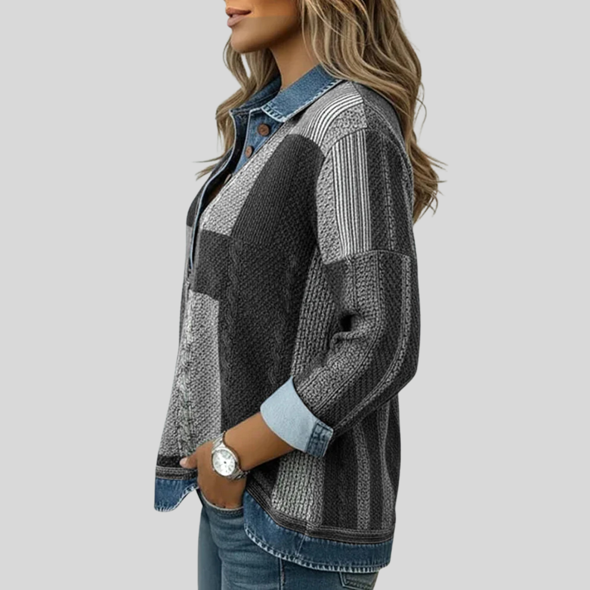Jersey de Cuadros Efecto Denim