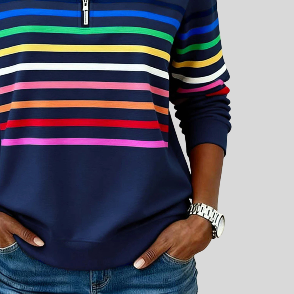 Jersey Zip de Rayas Multicolores