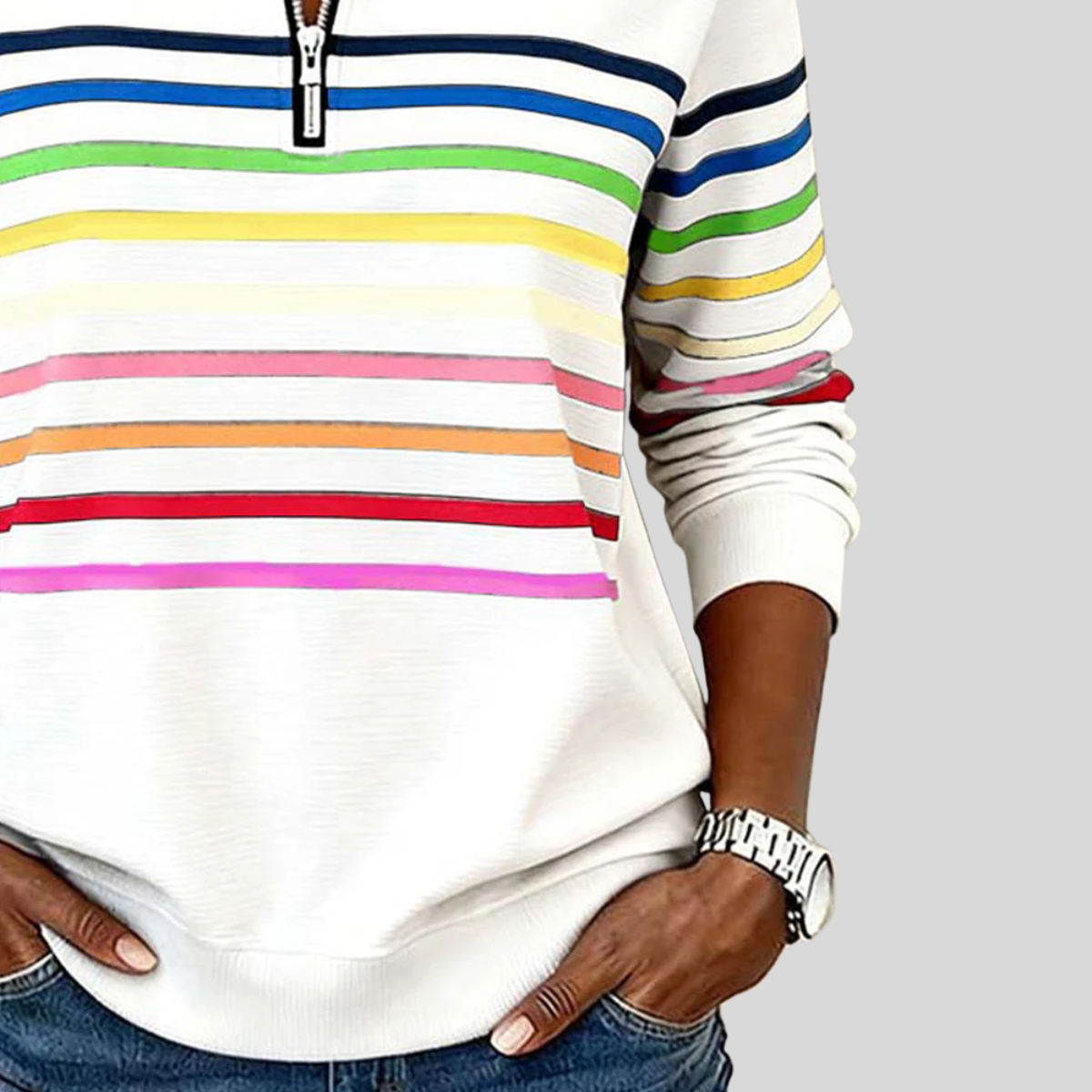 Jersey Zip de Rayas Multicolores