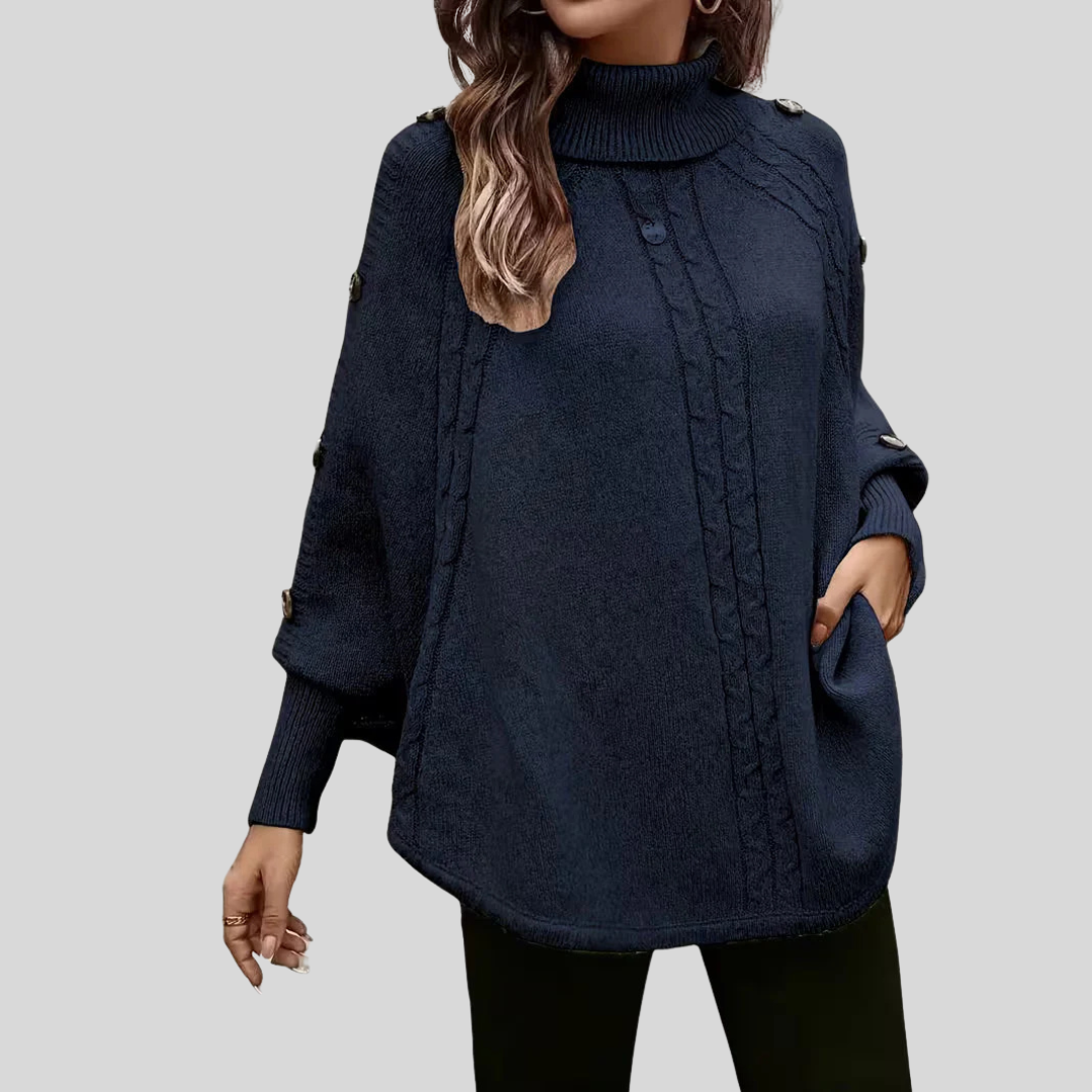 Poncho de Cuello Vuelto con Trenzas