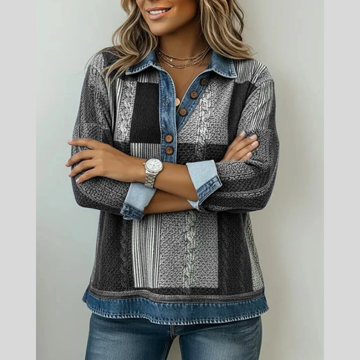Jersey de Cuadros Efecto Denim