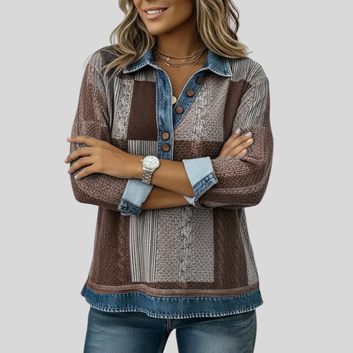 Jersey de Cuadros Efecto Denim