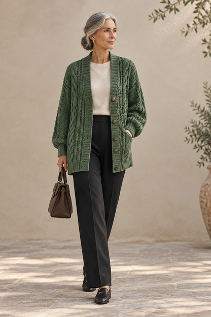 Solène | Cárdigan de Punto Trenzado en Camel