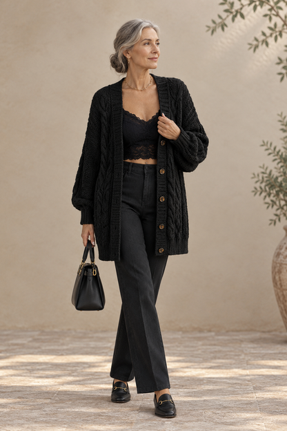 Solène | Cárdigan de Punto Trenzado en Camel