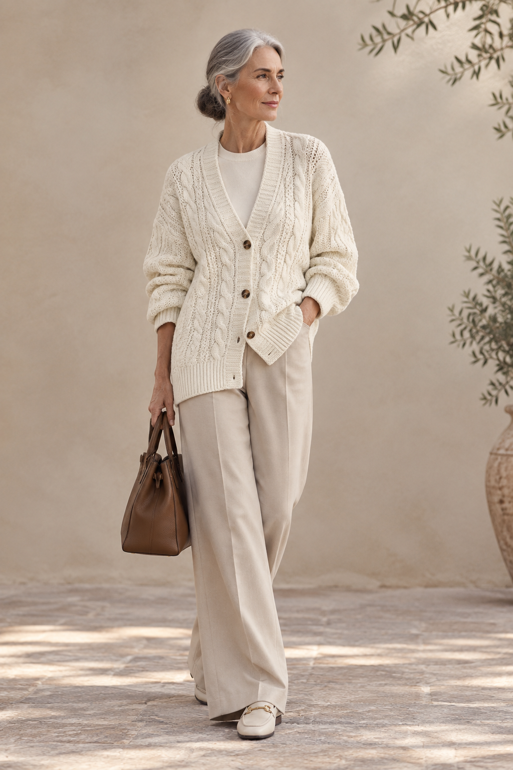Solène | Cárdigan de Punto Trenzado en Camel