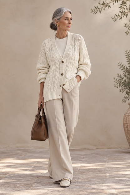 Solène | Cárdigan de Punto Trenzado en Camel