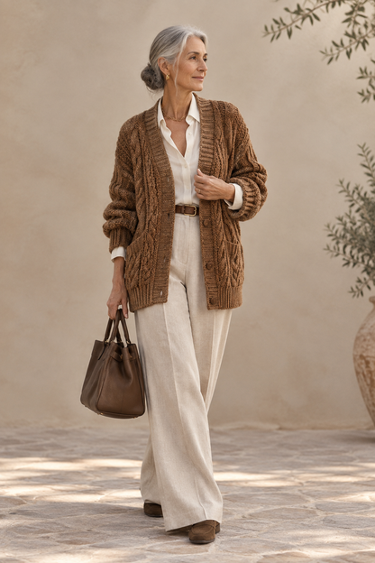 Solène | Cárdigan de Punto Trenzado en Camel