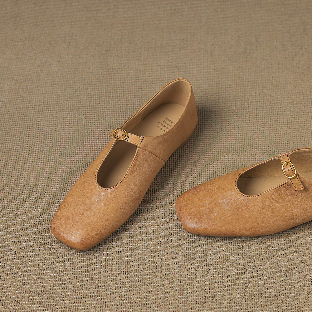 Elspeth | Bailarinas de piel auténtica con pala alta y hebilla