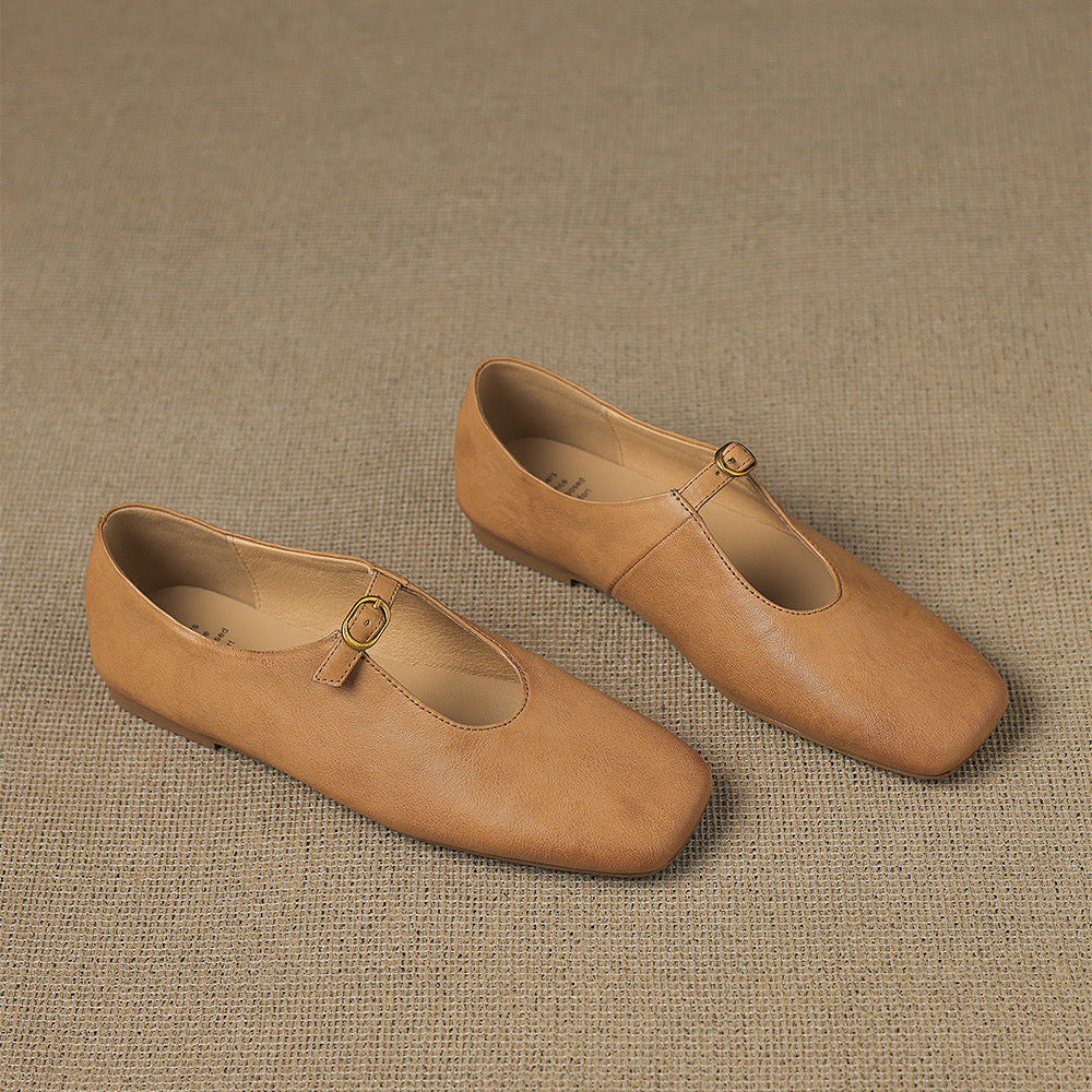 Elspeth | Bailarinas de piel auténtica con pala alta y hebilla