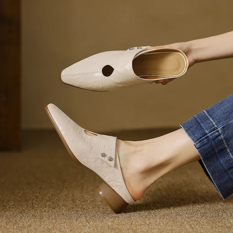 Olga | Mules de piel auténtica con tacón de bloque