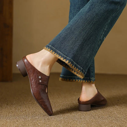 Olga | Mules de piel auténtica con tacón de bloque