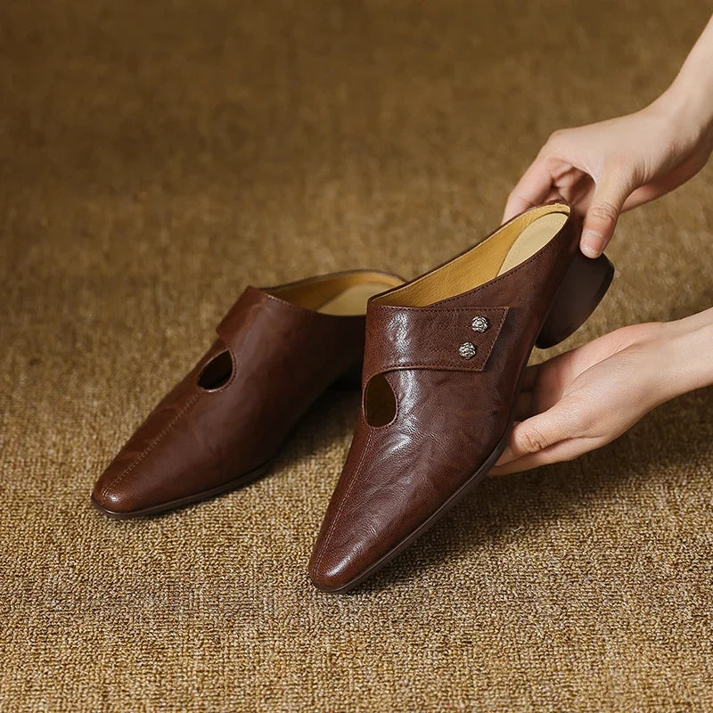 Olga | Mules de piel auténtica con tacón de bloque