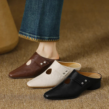 Olga | Mules de piel auténtica con tacón de bloque