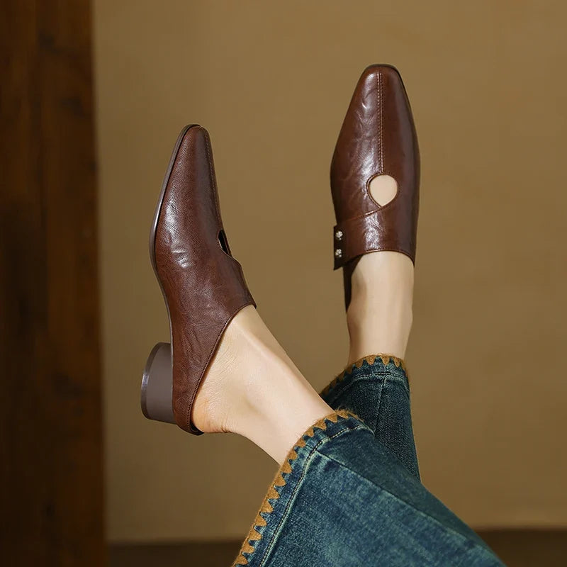 Olga | Mules de piel auténtica con tacón de bloque