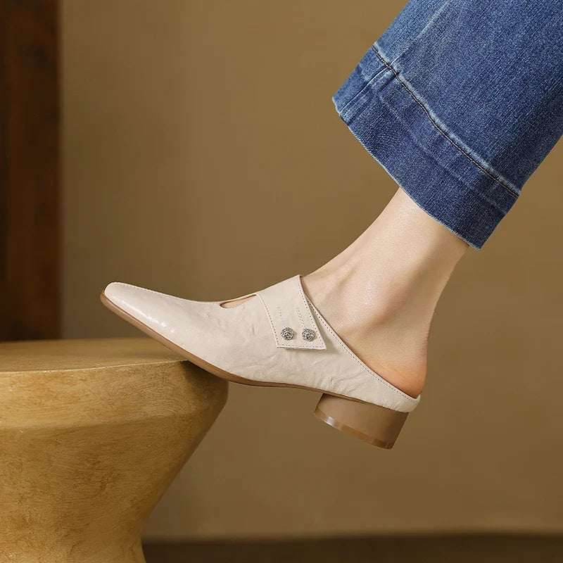 Olga | Mules de piel auténtica con tacón de bloque