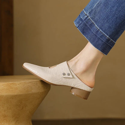 Olga | Mules de piel auténtica con tacón de bloque