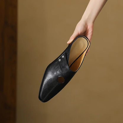 Olga | Mules de piel auténtica con tacón de bloque