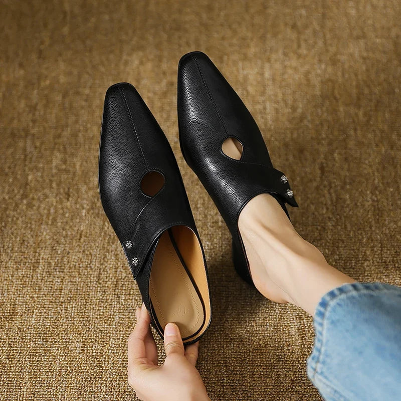 Olga | Mules de piel auténtica con tacón de bloque