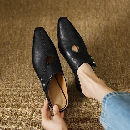 Olga | Mules de piel auténtica con tacón de bloque