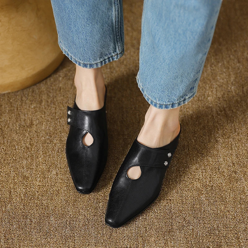 Olga | Mules de piel auténtica con tacón de bloque