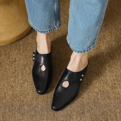 Olga | Mules de piel auténtica con tacón de bloque