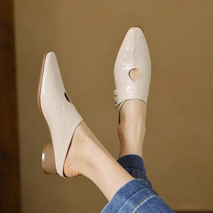 Olga | Mules de piel auténtica con tacón de bloque