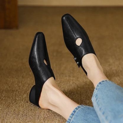 Olga | Mules de piel auténtica con tacón de bloque
