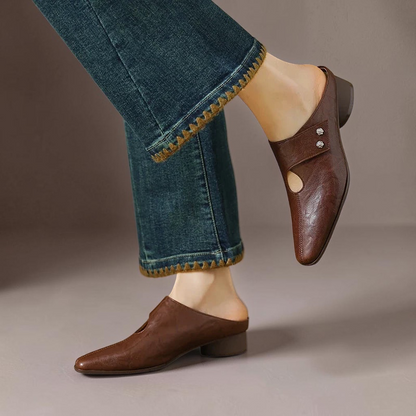 Olga | Mules de piel auténtica con tacón de bloque